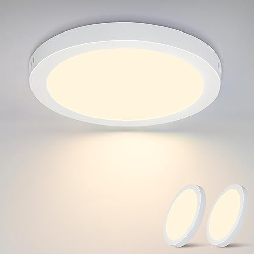 Glitzerlife LED Deckenleuchte Rund Flach - 2 Stück Modern Weiß Deckenlampe Flurlampe Warmweiß 3000K 18W IP44 Wasserfest für Küche Büro Wohnzimmer Badezimmer Kinderzimmer Schlafzimmer Ø23CM