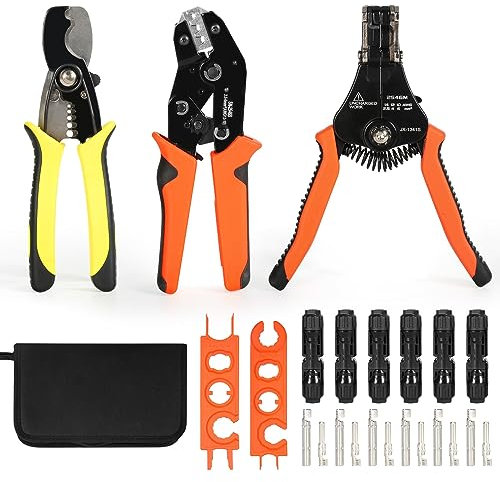 DEWIN Set di Pinze Crimpatrici Solari, Kit di Crimpatura Solare per Cavo Pinza Crimpatrice Fotovoltaico Kit di Attrezzi di Crimpatura Connettore 2.5-4-6mm²