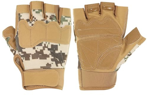PATIKIL Guantes sin Dedos para Exteriores para Hombres, 1 Par de Guantes de Medio Dedo Transpirables para Escalada, Ciclismo, Caza, Camuflaje del Desierto, Talla L