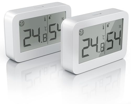 CSL - 2x Thermometer Hygrometer digital Innen - Temperatur und Luftfeuchtigkeit – Komfortsymbole – gut ablesbar – LCD-Anzeige –- inkl. Batterie sowie Magnet und Klebestreifen –weiß
