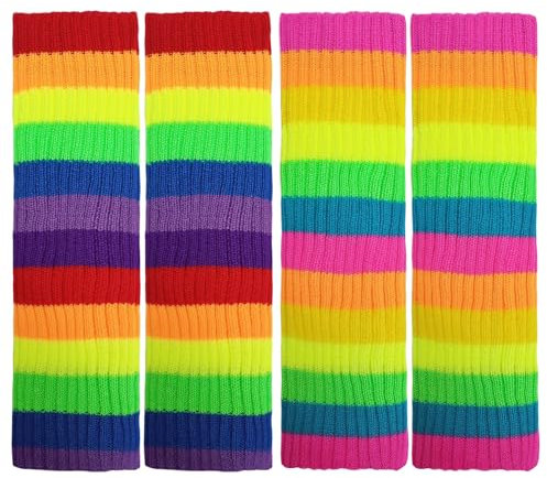 NyxSeat 2 calcetines de lana de arco iris para mujer, calentadores de piernas de punto de moda, calcetines cálidos para patinar, arcoiris, 40-42cm