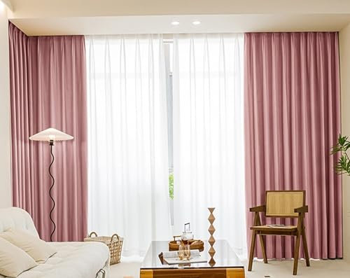 Epinki Rideau à Oeillet Couleur Unie Rose en Velours 132x229cm Rideaux pour Chambre Occultant, Lot de 2