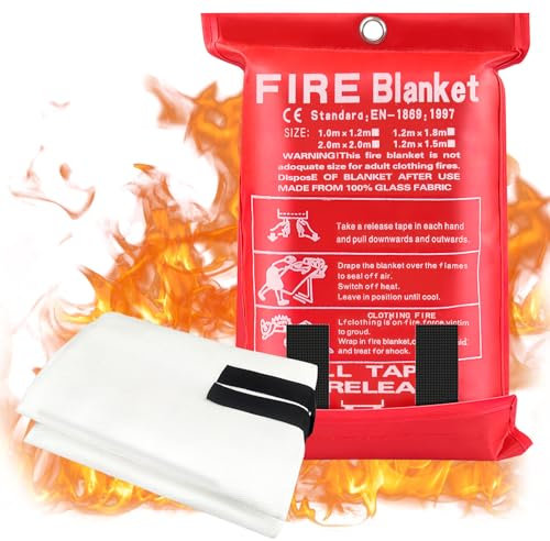 XiXiRan Couverture Anti-Feu 1.2 * 1.2m, Couverture Anti-Feu d'urgence, Couverture d'Incendie de Couverture, Couverture Coupe-Feu,Comprend Un Sac de Protection et Un Crochet de Suspension