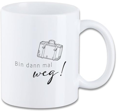 Tasse mit Spruch ″Bin dann mal weg! - Reisen″ Motiv T35 Keramik Geschenk Geburtstag Spruchtasse Urlaub Auszeit Weltenbummler 330 ml