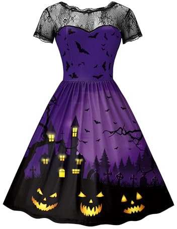 For G and PL Robe de cocktail à col en dentelle pour femme - Manches courtes - Costume de fête - Taille S à XXL, Violet/château, XXL