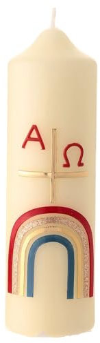 Osterkerze mit Kreuz, Regenbogen und Alpha und Omega, 16,5x5 cm