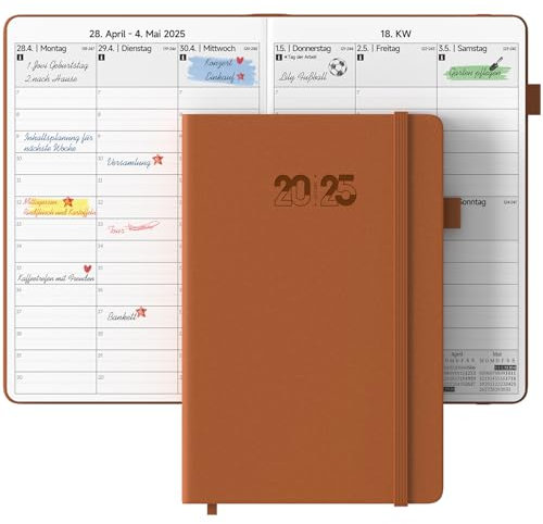 JAYSOO® Kalender 2025 Wochenplaner 21x14.5cm Tageplan und Stundenplan, 12 Monate Terminplaner Hardcover (Jan.-Dez.2025) für Arbeit, Lernen und Familienplan - Hellbraun