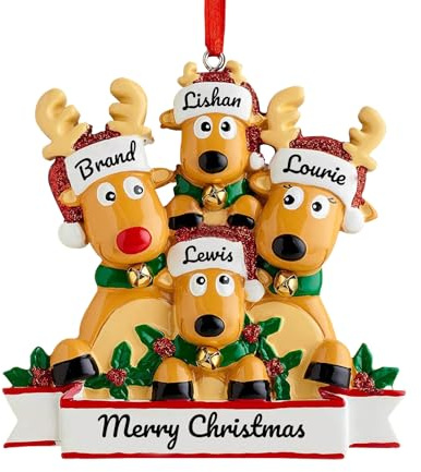 Personalisierter Rentier-Weihnachtsschmuck-Anhänger, 2/3/4/5/6/7/8 Familienanhänger, Weihnachtsbaumschmuck-Geschenk mit Nachnamen und Segen, Weihnachtsharz-Anhänger