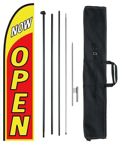 VEVOR Kit de Mástil y Banderas de Plumas Bandera Publicitaria Comercial para Exteriores de Empresa Kit de Bandera de Pluma, Incluye 1 bandera (OPEN), 1 Mástil de 4,5 m, 1 Estaca para el Suelo