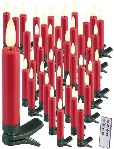 Lunartec Baumkerzen: 40er-Set LED-Weihnachtsbaumkerzen mit Dochten und Flammen-Effekt, rot (Christbaumkerzen, Weihnachtskerzen, Weihnachtsbaum)