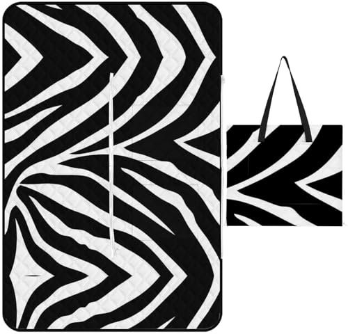 JZemdybill Picknickmatte mit Reißverschluss, schwarzes Zebra-Picknickdecke, Outdoor-Teppiche, 150 cm x 100 cm