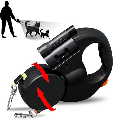 Hundeleine Doppelleine für 2 Hunde, Flexible Einziehbare Hundeleine Doppelleine mit LED Licht, Hundeleine 3m, Hundeleine Ausziehbar mit Bequemen Ergonomischer Griff, Rolleine, Rollleine (Schwarz)