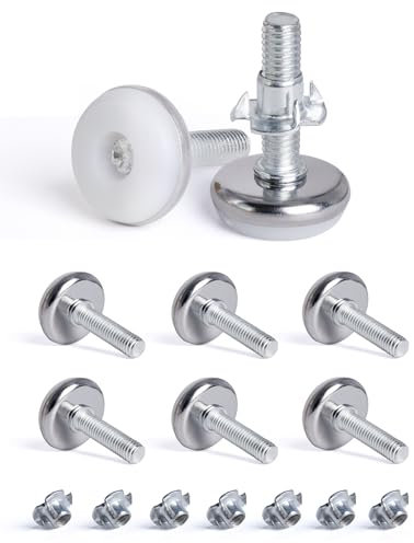 SPDYCESS 8 Stück M8 X 28MM Verstellfüsse Möbelfüße, Verstellbare Runde Nivellierfüße, Höhenverstellbarer Planierenfüße mit 8 Stück 4-zackigen Nutensteinen, für Schrank Schreibtisch Bett Beine