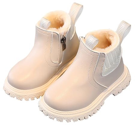 Stivaletti da bambina glitterati per bambini, senza lacci, con cerniera laterale, con plateau, casual, morbidi, da passeggio, invernali, caldi, in peluche, scarpe piatte per esterni, 01 Beige, 26 EU