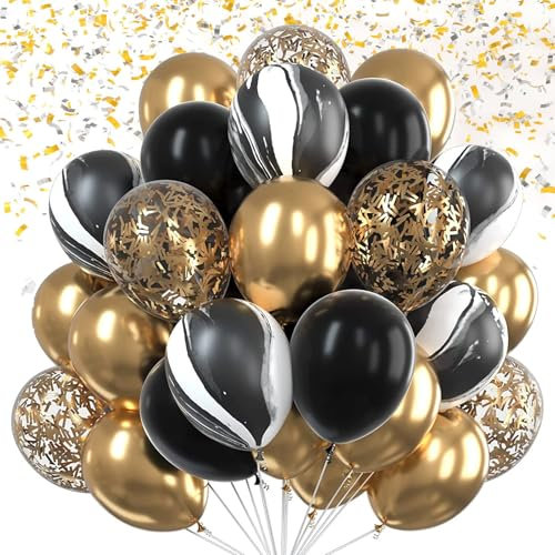 KOBOKO Luftballons Schwarz Gold, 30 Stk 12 Zoll Helium Luftballons Gold Schwarz Geburtstagsdeko, Konfetti Gold Ballons Hochzeit, Latex Helium Ballon Schwarz Weiß für Hochzeit Geburtstag Silvester Deko