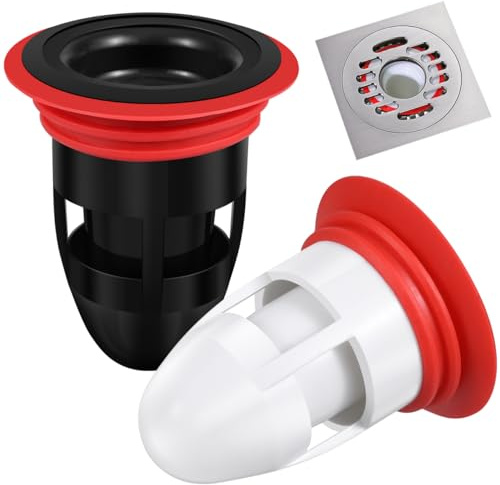 Garneck 2er Geruchsverschluss Bodenablauf, Abfluss Geruchsschutz 37–52 mm | Mit Silikon-Dichtung, für Dusche, Bad, Küche und Waschküche, Schwarz + Weiß