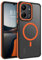 GUAGUA Funda para Xiaomi Redmi 13C 4G/5G, Compatible con MagSafe Carcasa Protectora Antigolpes Translúcida Mate Trasera Antideslizante Robusta TPU Anti-Amarilleo Case, Negro/Naranja