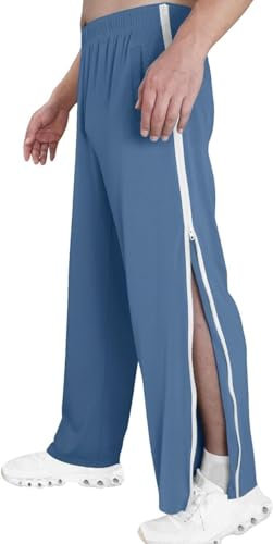 SIYAN Reha Hose Damen Herren M-3XL, Seitlich Zu Öffnen Baggy Trainingshose Mit Seitlichem Und Reißverschluss Am Bein Weites Bein Schnellfickerhose Sporthose Freizeithose Breite Jogginghose(Blue,M)