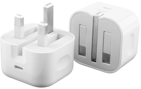 2PCS USB C Plug 20W PD Fast Charger Type C UK Adapter for iPhone 15/15Plus /15 Pro Max /14/13/12 /11Series/SE/iPad Pro/Air/Mini, Apple Watch/AirPods Pro Foldable Compact Design (Cable Not Included)