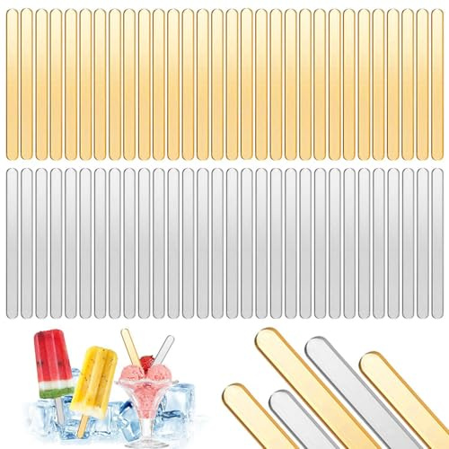 COACOM 60 Acryl -EIS Am Stiel, Kreative Und Langlebige, Wiederverwendbare DIY -Hausgemachte EIS Am Stiel, Eiscreme -Requisiten, Gold Und Silber.