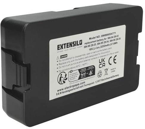 EXTENSILO Battery compatible with Flymo EasiLife 800, 350, 500, 200 Robotic Lawnmower (3.2Ah, 18 V, Li-Ion)