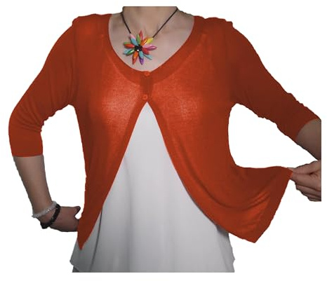 Cardigan Spolverino Corto Coprispalle Giacchetto Bolerò Bleser Filo Viscosa Leggero Manica 3/4 Semplice Ragazza Donna (Rosso)