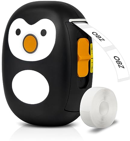 OBZ Etikettendrucker Bluetooth, Mini Beschriftungsgerät Schwarz | Tragbarer Thermo-Etikettendrucker selbstklebend, kompatibel mit iOS/Android, für Zuhause & Büro, Einfache Bedienung via App