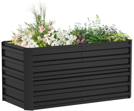 YRHome 120x60x58cm Hochbeet Verzinkter Stahl Gemüsebeet Kräuterbeet Pflanzkasten Frühbeet Hochbeete-Kit Pflanzenbeet Gemüsebeet Blumenkasten für Beet, Garten und Terrasse Rechteck-Schwarz