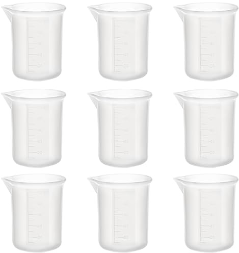 Luxeu Tazze in Silicone per Resina, 9 Pezzi Misurini in Silicone 100ml, Misurino con Scala per Resina Epossidica, Riutilizzabile Bicchiere Dosatore per Stampi Colata, Pittura, Fai da Te