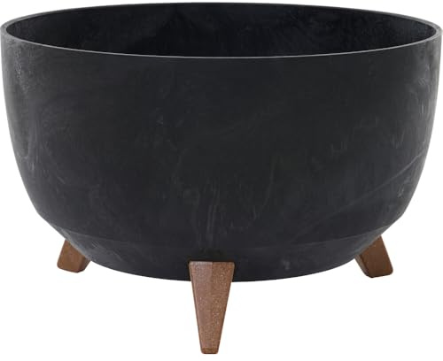 Siena Garden Pflanzgefäße Oslo Stone schwarz Betonoptik, 40 x 25 cm Kunststoff auf Füßen mit Einsatz