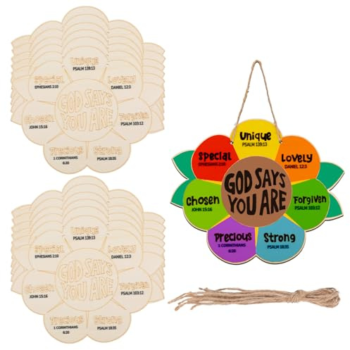 Goktvai 12pcs D'activités Manuelles D'école du Dimanche, God Says You Are kit Créatif Tournesols Peinture sur Bois DIY Tournesols Chrétiens Faits Main pour Église École du Dimanche & Maison