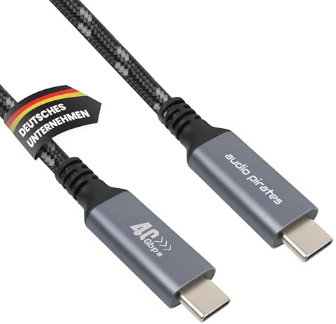 audio pirates USB-C 4.0 Kabel (240W, 40Gbit/s, 2.500MB/s) – USBC Power & Datenkabel – Ladekabel USB-C mit Klettband, für Laptop, Smartphone, Monitor & mehr (1er Pack, 2 Meter, Grau)