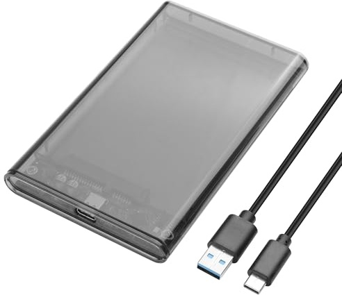 YAODHAOD Transparenz Festplattengehäuse 2,5 Zoll,USB Type-C zu SATA III 6 Gbps HDD SSD Gehäuse, Unterstützt UASP & 750 MB/s Datentransfer mit für Mac Laptop PS4 Xbox (Schwarz matt, USB-C)