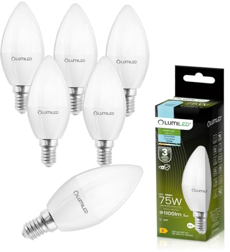 Lumiled LED E14 Kerzenlampe B35 10W ersetzt 75W 1100lm 6500K Kaltweiß 230V Energiesparend Helles Licht Nicht Dimmbar Für Kronleuchter Deckenleuchten Wandlampen – 6er Pack