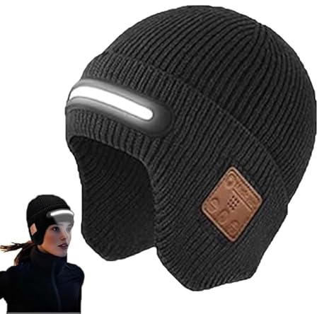 LUCKKY Rechargeable Bluetooth Beanie Hat with Light, TR-BTD3 Intelligente Bluetooth-Mütze mit 3-stufiger LED-Beleuchtung, Musik Strickmütze mit Kopfhörern und integriertem Lautsprecher-Mikrofon