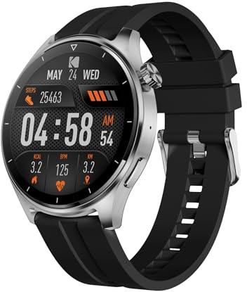 Kodak SW-7202 – Smart Watch – 37 mm HD Screen – Bluetooth Calls & Voice Assistant – SpO2, Heart Rate, Stress, 100+ Sports, GPS – Battery Life 5 Days – Wireless Charging – Android & iOS