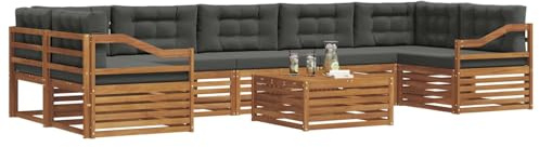 vidaXL Outdoor-Sofagarnitur mit Kissen 8 pcs Natur und Anthrazit, Garten-Sofa, modulares Möbel, robuste Sitzgelegenheiten, Moderne Lounge für Terrassen, bequemes Set