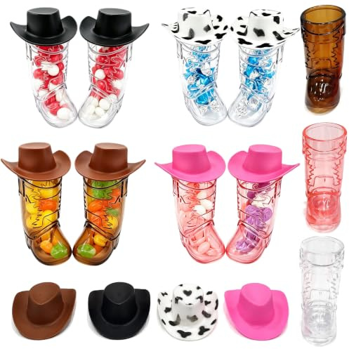 1oz Cowboy Boot Shot Glasses,Plastic Western Cowboy Mini Beer Mugs,24 Pcs | with Mini Western Hat,Cow Boy Party Decorations