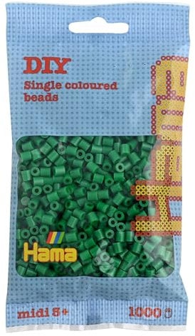Hama Perlen 207-10 Bügelperlen Beutel mit ca. 1.000 Midi Bastelperlen mit Durchmesser 5 mm in Grün, kreativer Bastelspaß für Groß und Klein