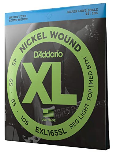 D'Addario Corde Basso Elettrico - XL EXL165SL - 4 Corde - Super Scala Lunga, Luce Personalizzata, 45-105 - 1-Pacchetto
