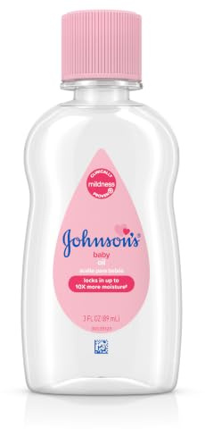 Johnson's Baby Oil, Pure Mineral Oil to Prevent Moisture Loss for Newborn, Kids, & Adults, Gentle, Soothing Baby Massage Oil, Dry Skin Relief, Hypoallergenic, Original Scent, Baby Essentials, 3 fl. oz