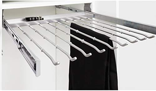 HETTICH 9079971 Silber Amari 200 Hosenhalter (Hosenträger) ausziehbar, für 16 Hosen und Einlegeplatte für Kleinteile, Korpusbreite 1000mm, Stahl