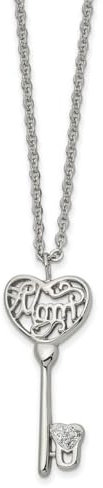 Stainless Steel Fancy Lobster Closure Polished Mom Lock N Key Chain Slide Necklace Measures 16.6mm Wide Jewelry for Women