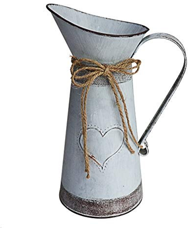 MISIXILE Rustic Metal Farmhouse Pitcher Vase, Primitive Milk Jug Flower Vase Shabby Chic Vase for Home Decor -10.6(Misty Grey