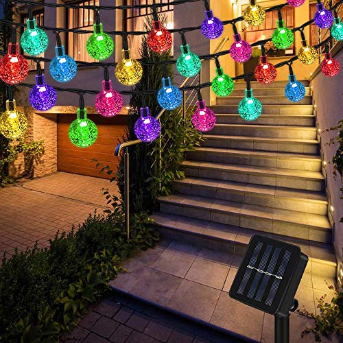Lichterkette Solar Aussen, Vegena Bunt LED Lichterkette Außen Kristall Kugel 12M 100 LEDs 8 Modi IP65 Wasserdicht für Garten Bäume Terrasse Hof Haus Party Weihnachten Deko Energieklasse A+++