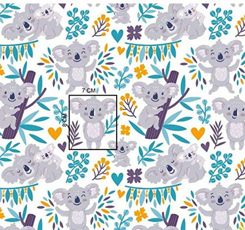 Pingianer 100x160cm Koala 100% Baumwolle Baumwollstoff Kinder Meterware Handwerken Nähen Stoff (Hase Mond Herz Weiß) (Koala Baby Strauch, 100x160cm (11,99€/m))
