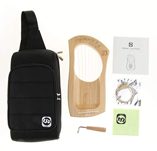 Tenlacum Lyre à 7 cordes en acajou avec sac de transport, clé d'accordage et chiffon de nettoyage, mini instrument à cordes