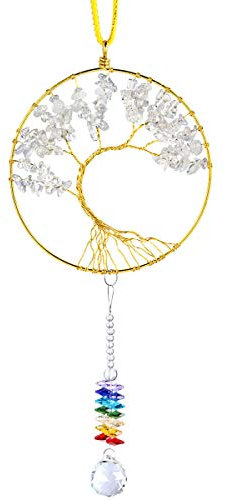 Nupuyai Regenbogen Sonnenfänger Kristall Edelstein Baum des Lebens Anhänger Aufhängen Fensterdeko
