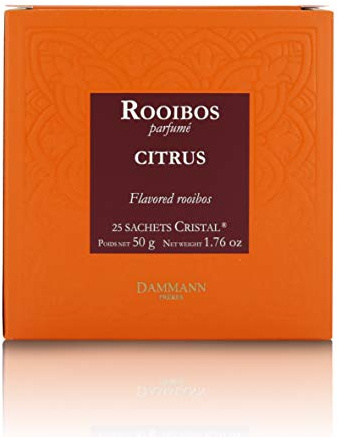 Dammann Rooibos Citrus - Tisana deteinata al limone e arancia, 25 filtri Cristal, 50 grammi, Dammann Frères