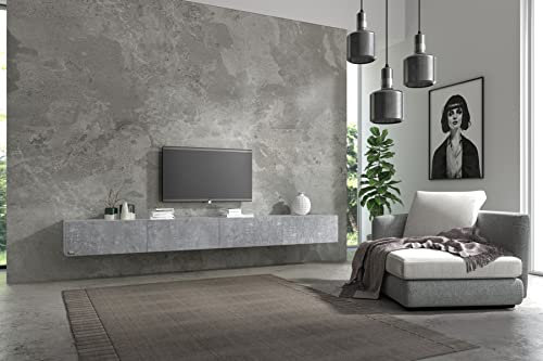 Wuun® 280cm/ Front Beton (Korpus Perl-Matt-Grau)/8 Größen/6 Farben/TV Lowboard TV Board hängend Hängeschrank Wohnwand/Somero